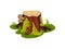 Stump with mushrooms on the trunk. Vector illustration on white background.