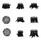 Stumps tree log wood icons set simple style