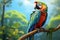 Stunning 3D illustration of a beautiful blue green macaw on tree