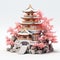 Stunning 3d Japanese Cherry Blossom Pagoda: Concept Art With High-key Lighting