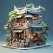 stunning 3D model of an Asian-inspired shop or building ai generated