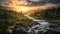 Stunning 3d Mountain Stream At Sunset: A Photorealistic Wilderness Landscape