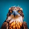 Stunning 8k 3d Portrait Of A Majestic Hawk On Blue Background