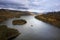 Stunning aerial drone landscape image of glorious vibrant Autumn Fall sun over Thirlmere in Lake District