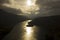 Stunning aerial drone landscape image of glorious vibrant Autumn Fall sun over Thirlmere in Lake District