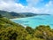 Stunning aerial drone view of the coastline at Whituare Bay near Opotiki and Whakatane in the eastern part of New Zealand