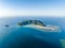 Stunning aerial drone view of Hayman Island, the most northerly of the Whitsunday Islands in Queensland, Australia