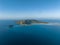 Stunning aerial drone view of Hayman Island, the most northerly of the Whitsunday Islands in Queensland, Australia