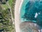 Stunning aerial drone view of Ned`s Beach on Lord Howe Island in the Tasman Sea. Beautiful white sand beach