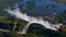 Stunning aerial panorama view of the majestic and powerful Victoria Falls in full length at the end of rainy season.