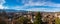 Stunning aerial panorama view of Thun cityscape from Thun Castle with snow covered mountain peaks of Swiss Alps on Bernese