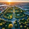 A stunning aerial picture of Copenhagen Botanical Garden and Kew which are both located in the center and are the