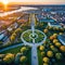 A stunning aerial picture of Copenhagen Botanical Garden and Kew which are both located in the center and are the