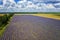 Stunning aerial view from drone of a lavender field in rows