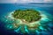 Stunning Aerial View of a Serene Tropical Island with Crystal Clear Waters extreme closeup. Generative AI