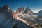 Stunning aerial view of Tre Cime di Lavaredo, Dolomites