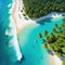 A stunning aerial view of a tropical beach paradise with colorful and enjoying leisure perfect for travel