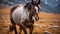 Stunning alpine wild horse, Stunning Equine Majesty Horse Amidst the Majestic Mot Zinger Mountains in Bratsk Generative AI