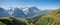 Stunning alps view from hiking trail Grindelwald, beautiful valley and mountains