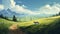 Stunning Anime-inspired Digital Art: A Dog\\\'s Journey Through Grassy Hills