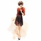Stunning Anime Portrait: Girl In Black Dress With Fluid Watercolor Style