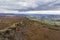 Stunning Autumn Fall landscape aerial drone image of countryside view from Curbar Edge in Peak District England at sunset