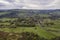 Stunning Autumn Fall landscape aerial drone image of countryside view from Curbar Edge in Peak District England at sunset