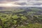 Stunning Autumn Fall landscape aerial drone image of countryside view from Curbar Edge in Peak District England at sunset