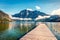 Stunning autumn scene of Altausseer See lake. Romantic morning view from cozy resting place in Altaussee village, district of