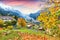 Stunning autumn view of picturesque alpine village Wengen