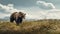 Stunning Bear In Field: Captivating Matte Painting With Photo-realistic Landscapes