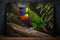 Stunning Bird Rainbow Lorikeet Full Body In Forest. Colorful and Vibrant Animal.