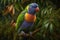 Stunning Bird Rainbow Lorikeet Full Body In Forest. Colorful and Vibrant Animal.