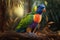 Stunning Bird Rainbow Lorikeet Full Body In Forest. Colorful and Vibrant Animal.