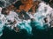 Stunning Bird`s eye View of Ocean Waves crashing against the cliffs, Sydney Coastwalk, Australia.