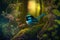 Stunning blue Fairy Wren bird in a forest, warm lighting