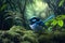 Stunning blue Fairy Wren bird in a forest, warm lighting