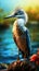 Stunning Blue Footed Booby On A Cerulean Shoreline on Selective Focus Background