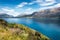 Stunning blue lake view, with bush and mountains