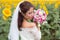 Stunning bride in Bulgarian sunflower field