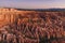 The stunning Bryce Canyon in all its glory before sunrise, amazing limestone hoodoo with various shades of oranges and reds