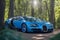 A stunning Bugatti Veyron supercar metallic blue paint glistening in the sunlight generative by AI