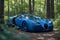 A stunning Bugatti Veyron supercar metallic blue paint glistening in the sunlight generative by AI