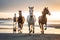 Stunning Camargue Horses Are Rushing Along The Beach Early In The Morning As The Sun Rises Behind Them. , Emotional. Generative AI