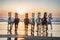 Stunning Camargue Horses Are Rushing Along The Beach Early In The Morning As The Sun Rises Behind Them. , Emotional. Generative AI