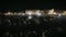 Stunning cinematic 4k night aerial drone footage, sail boat harbor, coastal town