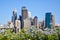 Stunning city skyline view of the Sydney CBD harbour area at Circular Quay. Seen from Dr Mary Booth Lookout in Kirribilli, Sydney