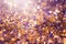 A stunning close-up image featuring a vivid purple and gleaming gold background, gold and purple abstract glitter confetti bokeh