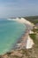 Stunning coastline Birling gap beach and Seven Sisters white chalk cliffs East Sussex England UK