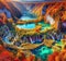 Stunning colorful autumn landscape with spectacular lake and waterfalls